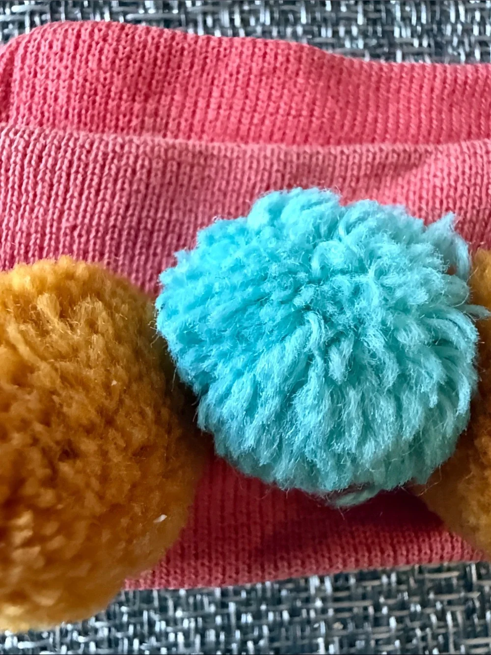 Oilily Coral Pink Headband with Yellow, Orange and Teal Pom-Poms